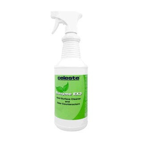 Celeste® Biozyme EX3 LS-7200/QT Opaque Enzymatic Cleaner, Deodorizer & Fabric Freshener - 32 oz Trigger-Spray Bottle