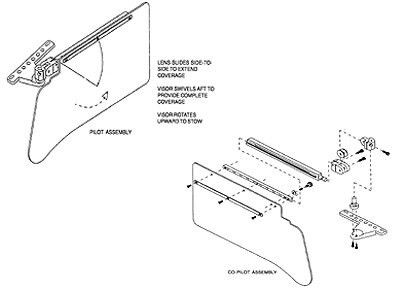 Rosen RCOM-300-1 Piper PA-24 & PA-30 Comanche 2-Axis Standard FAA-STC'd Complete Sunvisor System Kit