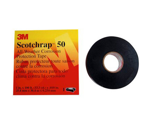 3M™ 054007-09468 Scotchrap™ 50 Black 10 Mil Unprinted Vinyl All-Weather Corrosion Protection Tape - 3" x 100' Roll