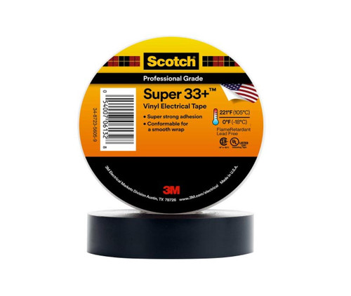 3M™ 054007-10075 Scotch® Super 33+™ Black 7 Mil Vinyl Electrical Tape - 3/4" x 44' Roll