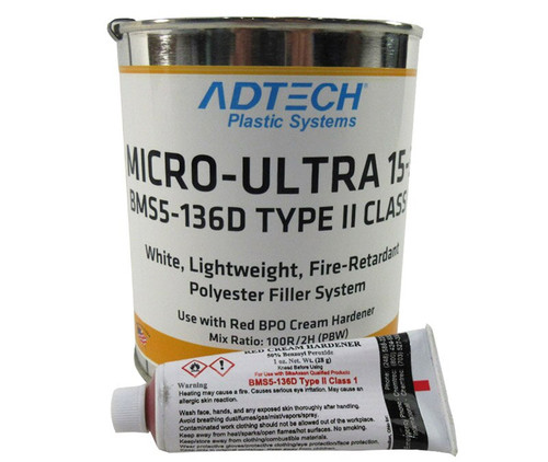 ADTECH Micro-Ultra 15-3 White BMS5-136D Type II, Class I Spec Flame-Retardant Polyester Filler/Fairing Paste - Quart Kit