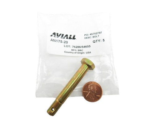 Aeronautical Standard AN175-20 Steel Undrilled Head/Drilled Shank Bolt, Machine - 5/Pack