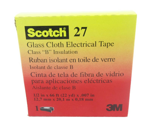 3M™ 054007-15066 Scotch® 27 White 7 Mil Glass Cloth Electrical Tape - 1/2" x 66' Roll