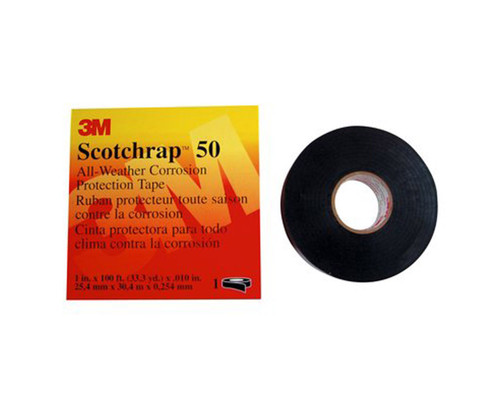 3M™ 054007-00014 Scotchrap™ 50 Black 10 Mil Unprinted Vinyl All-Weather Corrosion Protection Tape - 1" x 100' Roll