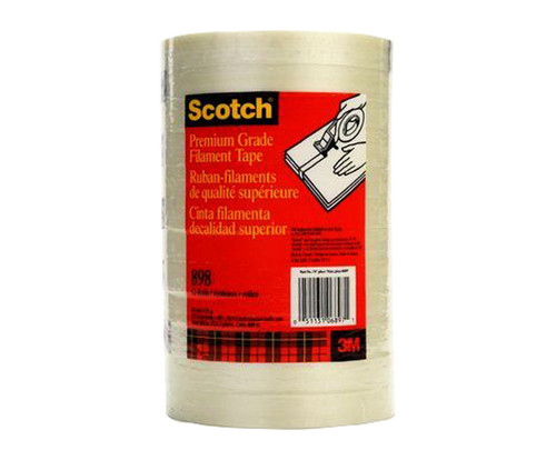 3M™ 051131-06897 Scotch® 898 Clear 6.6 Mil Filament Tape - 18 mm x 55 m Roll - 48/Case