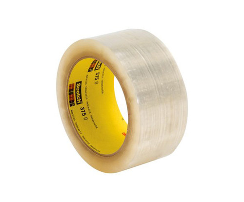 3M™ 051115-68765 Scotch® 375 Clear 3.1 Mil Box Sealing Tape - 72 mm x 50 m Roll - 24/Case