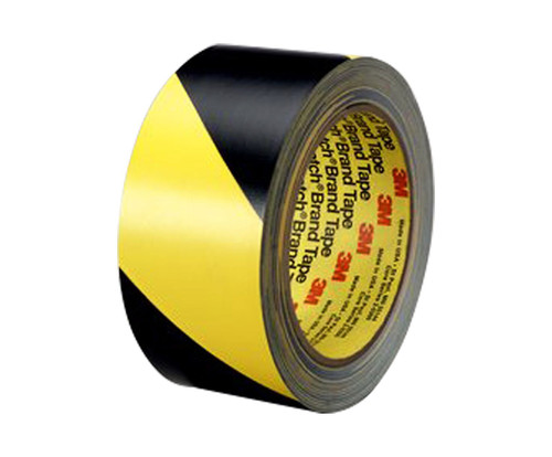 3M™ 021200-42892 5702 Black/Yellow Safety 5.4 Mil Strip Tape - 1" x 36 Yard Roll - 36/Case