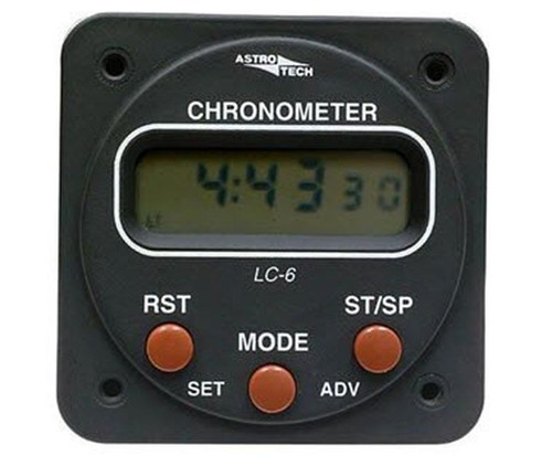 Astrotech AT660100 Model LC-6 Black Aircraft Powered 14/28-Volt Lighting 2-1/4" Panel Hole Mounted Clock-Timer