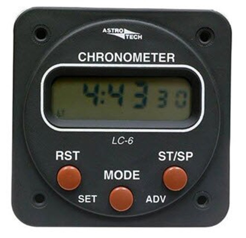 Astrotech AT660100 Model LC-6 Black Aircraft Powered 14/28-Volt Lighting 2-1/4" Panel Hole Mounted Clock-Timer