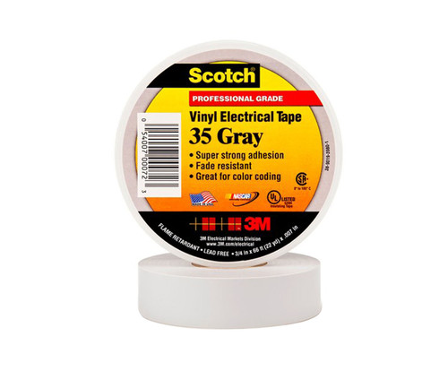3M™ 054007-00072 Scotch® 35 Gray 7 Mil Professional Grade Vinyl Electrical Tape - 3/4" x 66' Roll