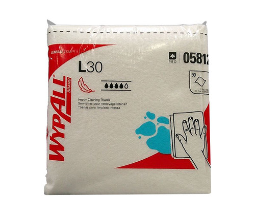 WypAll® 05812 GeneralClean™ L30 White 1/4 Fold 12" x 12.5" Heavy-Duty Cleaning Towels - 12 Packs of 90 Sheets