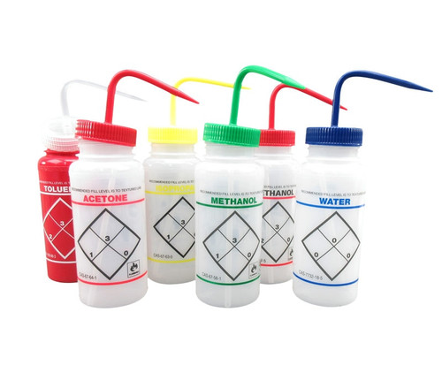 Bel-Art F11646-0050 Safety-Labeled 500 mL (16 fl oz) Wash Bottle 6-Bottle Assortment Bel-Art F11646-0050 Safety-Labeled 500 mL (16 fl oz) Wash Bottle 6-Bottle Assortment