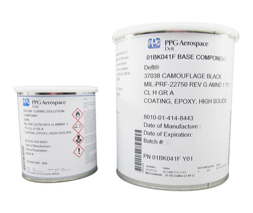 PPG® Deft® 01-BK-041F FS#37038 Black MIL-PRF-22750G Type 2, Class H, Grade A Spec High-Solids Epoxy Topcoat - Gallon Kit