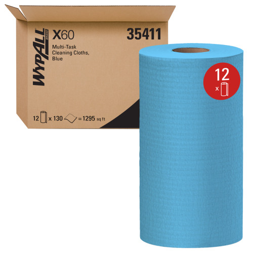 WypAll® 35411 GeneralClean™ X60 Blue 9.8" x 12.2" Multi-Task Cleaning Cloths - 130 Sheet Small Roll