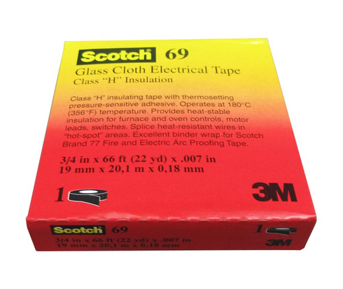 3M™ 054007-09910 Scotch® 69 White 7 Mil Glass Cloth Electrical Tape - 3/4" x 66 ft