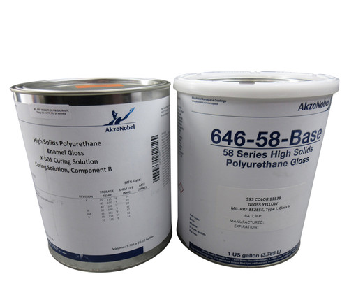 AkzoNobel 646-58-3538/X-501 FS#13538 Yellow MIL-PRF-85285E Type I Class H Spec Chemical Resistant Military Polyurethane Topcoat - 2-Gallon Kit