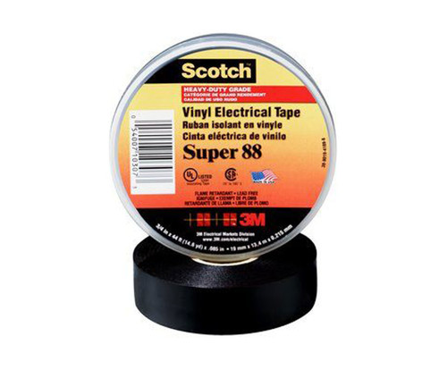 3M™ 054007-10364 Scotch® Super 88 Black 8.5 Mil Professional Grade Vinyl Electrical Tape - 1 1/2" x 44' Roll