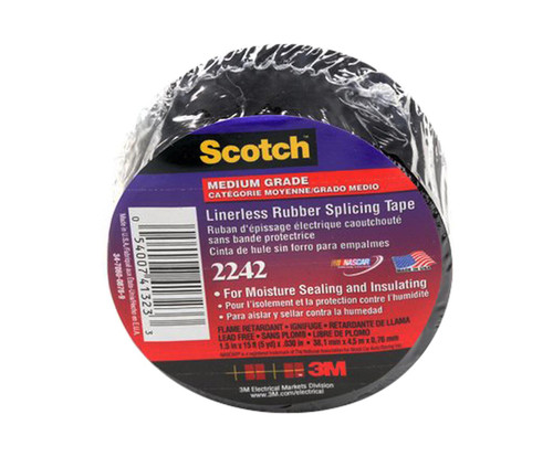 3M™ 054007-41323 Scotch® 2242 Black 30 Mil Electrical Rubber Tape - 1-1/2" x 15' Roll