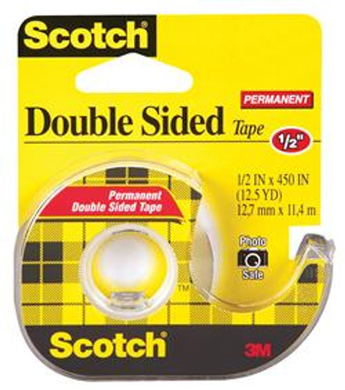 3M™ 021200-01033 Scotch® 137 Transparent Double Sided Permanent Tape - 1/2" x 450" Roll - 12/Carton