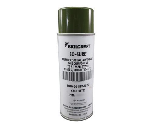 Skilcraft® 0084-348 SO SURE® FS 34151 Flat Green TT-P-1757B, Type 2 Spec Alkyd One Component Primer Coating - 11.5 oz Aerosol Can