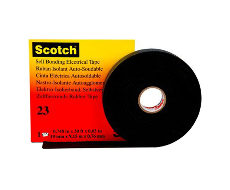 3M™ 054007-15025 Scotch® 23 Black 30 Mil Rubber Splicing Tape - 3/4" x 30' Roll