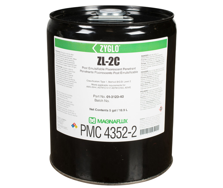 MAGNAFLUX® 01-3123-40 ZYGLO® ZL-2C Level 2 Post Emulsifiable Fluorescent Penetrant - 5 Gallon Pail