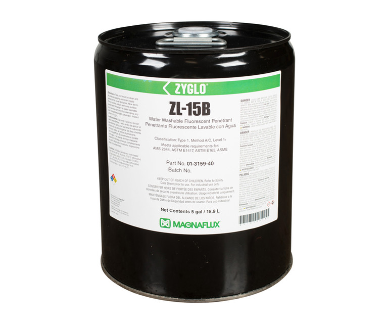 MAGNAFLUX® 01-3159-45 ZYGLO® ZL-15B Level 1/2 Water Washable Fluorescent Penetrant - 5 Gallon Pail