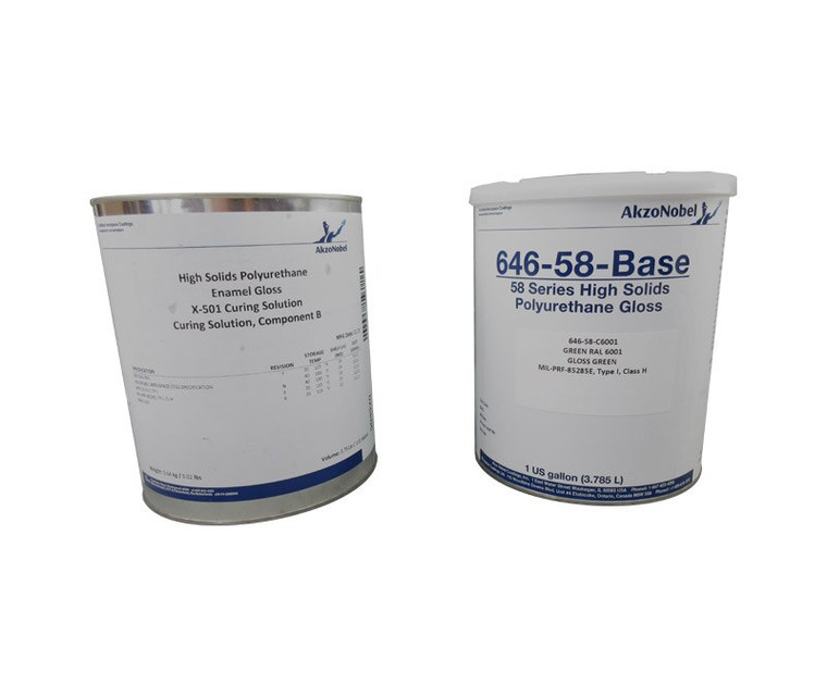 AkzoNobel 646-58-6001/X-501 Green RAL 6001 MIL-PRF-85285F Type I Class H Spec Chemical Resistant Military Polyurethane Topcoat - 2 Gallon Kit