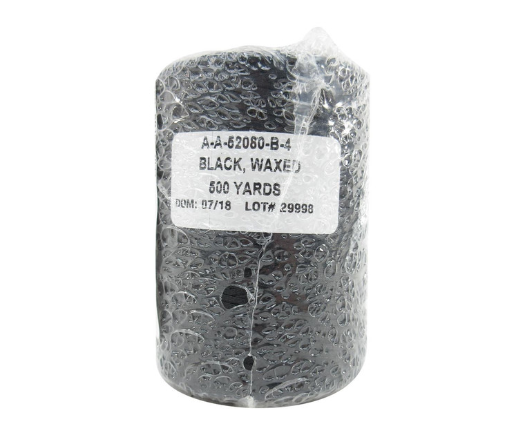 Military Specification A-A-52080-B-4 Black Nylon/Waxed Finish Tape, Lacing & Tying Cord - 500 Yard Spool