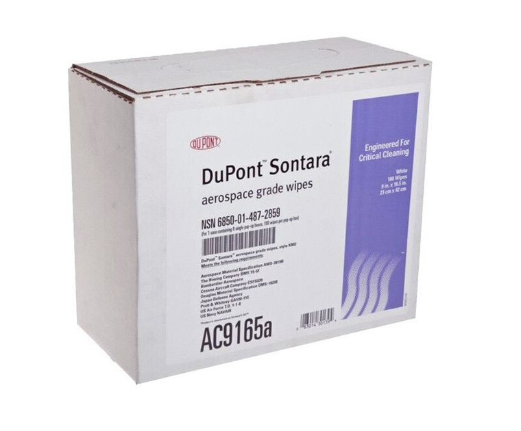 Sontara® AC 9165a White 9" x 16.5" Aerospace Grade Wipes - 100-Wipe Pop-Up Box