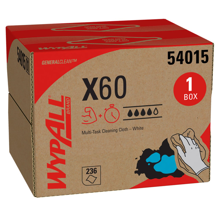 WypAll® 54015 GeneralClean™ X60 White 11.1" x 16.8" Multi-Task Cleaning Cloths - 252 Sheet Brag™ Box