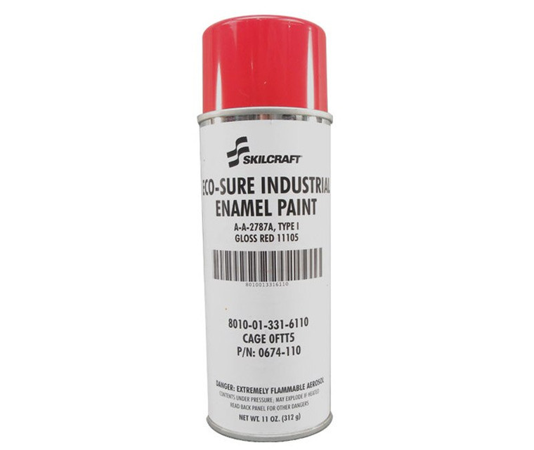 Skilcraft® 0674-110 ECO SURE® FS 11105 Gloss Red A-A-2787A Type I Spec Industrial Enamel Paint - 11 oz Aerosol Can