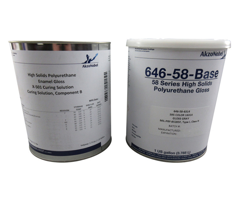 AkzoNobel 646-58-6314/X-501 FS#16314 Gray MIL-PRF-85285E Type I Class H Spec Chemical Resistant Military Polyurethane Topcoat - 2 Gallon Kit