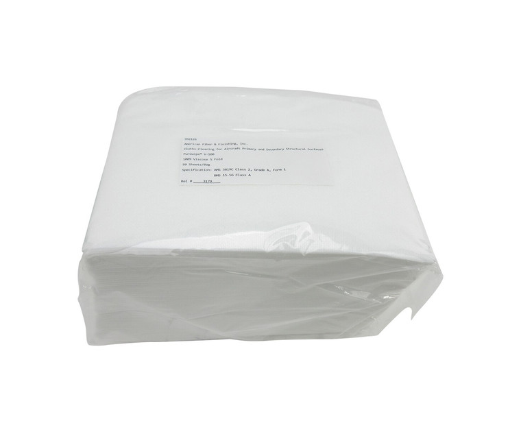 Purewipe® V-100 White AMS 3819D, Class 2 Grade A Form 1 Spec 100% Rayon 12"x17" Critical Non-Woven Wiping Cloth - Pack of 50