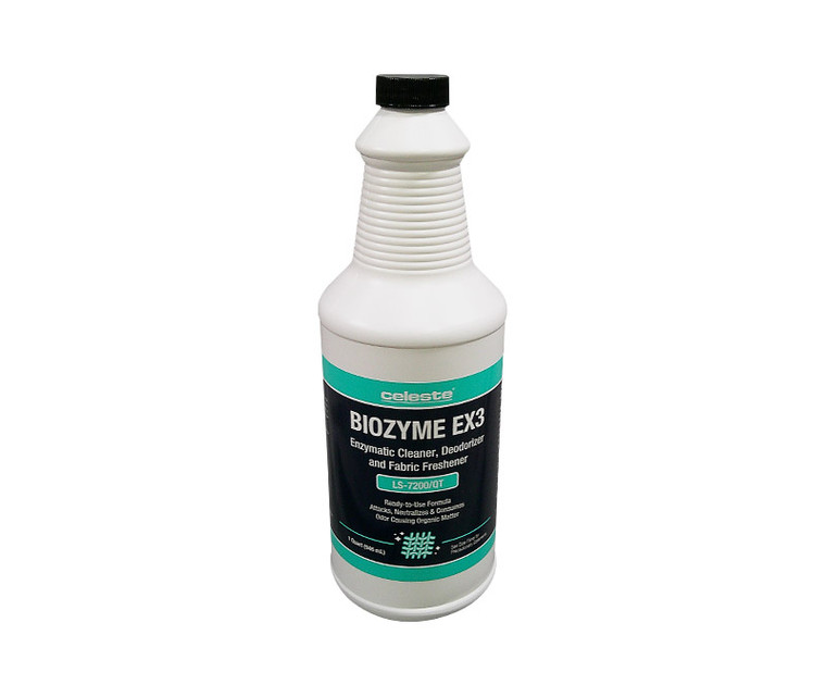 Celeste® Biozyme EX3 LS-7200/QT Opaque Enzymatic Cleaner, Deodorizer & Fabric Freshener - 32 oz Trigger-Spray Bottle