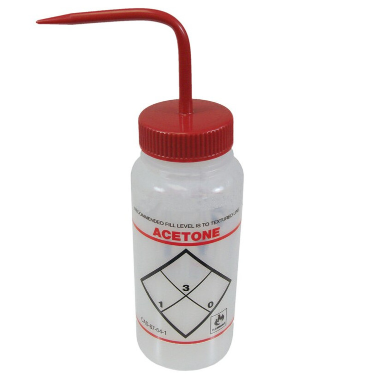 Bel-Art F11646-0622 "Acetone" Safety-Labeled 500 mL (16 fl oz) Wash Bottle