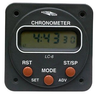 Astrotech AT660100 Model LC-6 Black Aircraft Powered 14/28-Volt Lighting 2-1/4" Panel Hole Mounted Clock-Timer