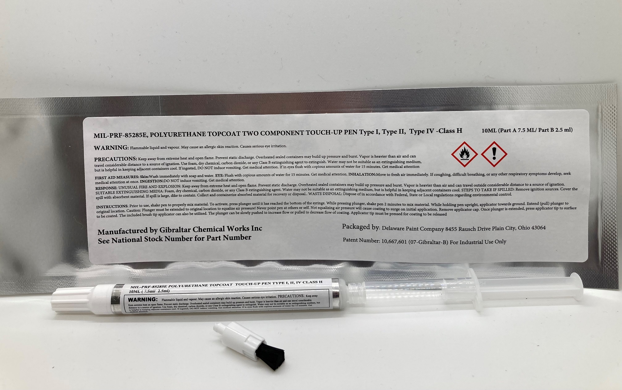 Military Specification MIL-PRF-85285E Type I, II & IV Class H FS#26173 Semi-Gloss Gray Polyurethane Topcoat - 10cc Touch-Up Pen - 24/Case