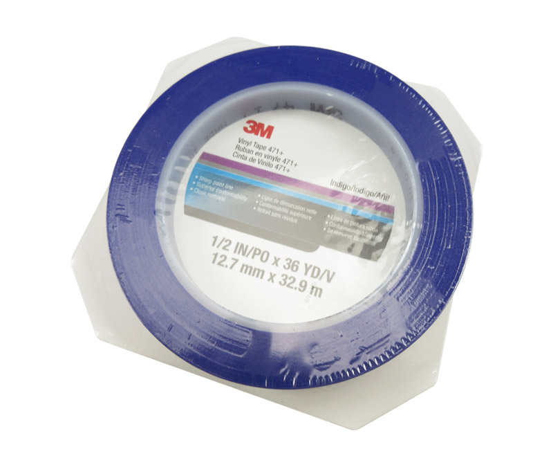 3M™ 051131-06408 Indigo 471+ Vinyl 5.3 Mil Tape - 1/2" x 36 Yard Roll - 72/Case