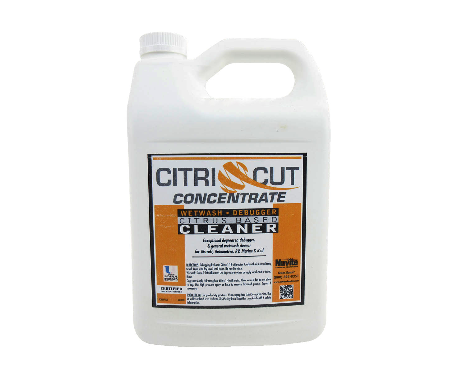 Nuvite® CitriCut® Concentrate Citrus-Based Biodegradable Heavy-Duty Aircraft Degreaser - Gallon Jug