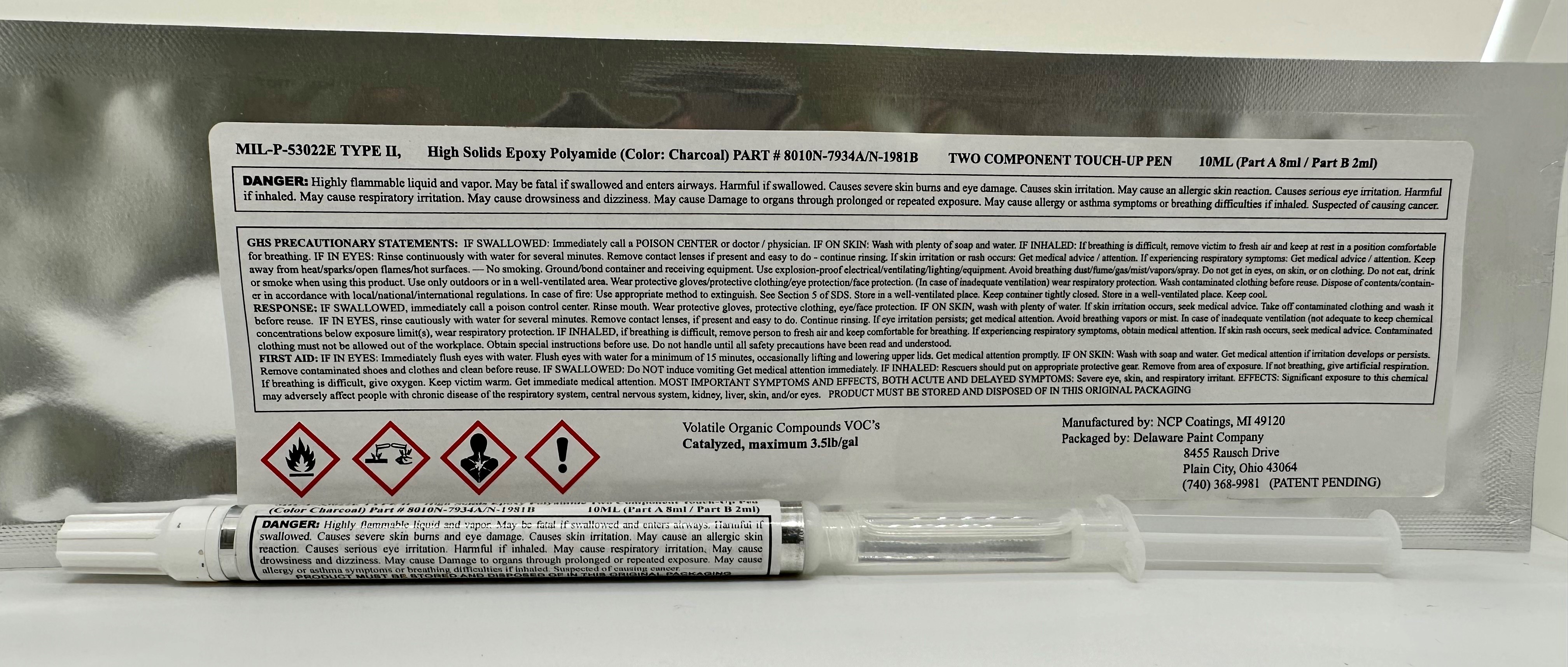 Delaware Paint 8010N-7934A-N-1981 Gray MIL-P-53022E Tp II Corrosion Inhibiting Epoxy Primer - 10 mL Touch-Up Pen - 24/Case