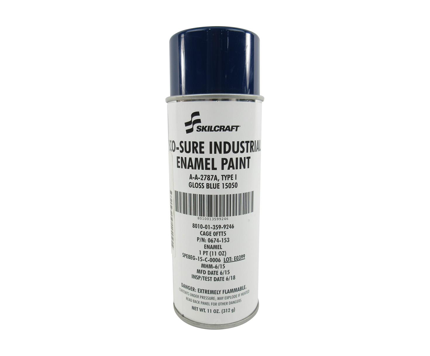 Skilcraft® 0674-153 ECO SURE® FS 15050 Gloss Blue A-A-2787A Type I Spec Industrial Enamel Paint - 11 oz Aerosol Can - 12/Case