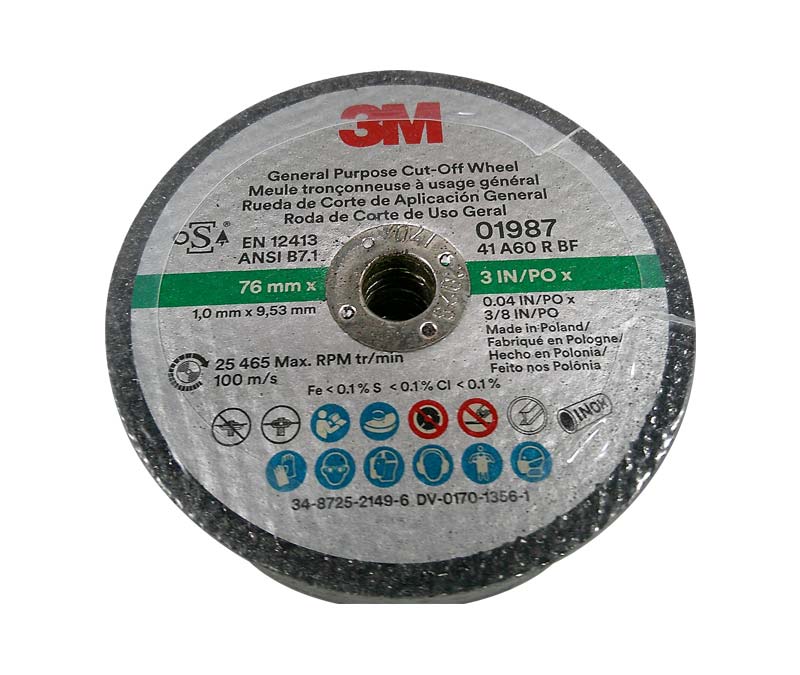 3M™ 051131-01987 Black 3" x 0.04" x 3/8" General Purpose Cut-Off Wheel - 5/Pack
