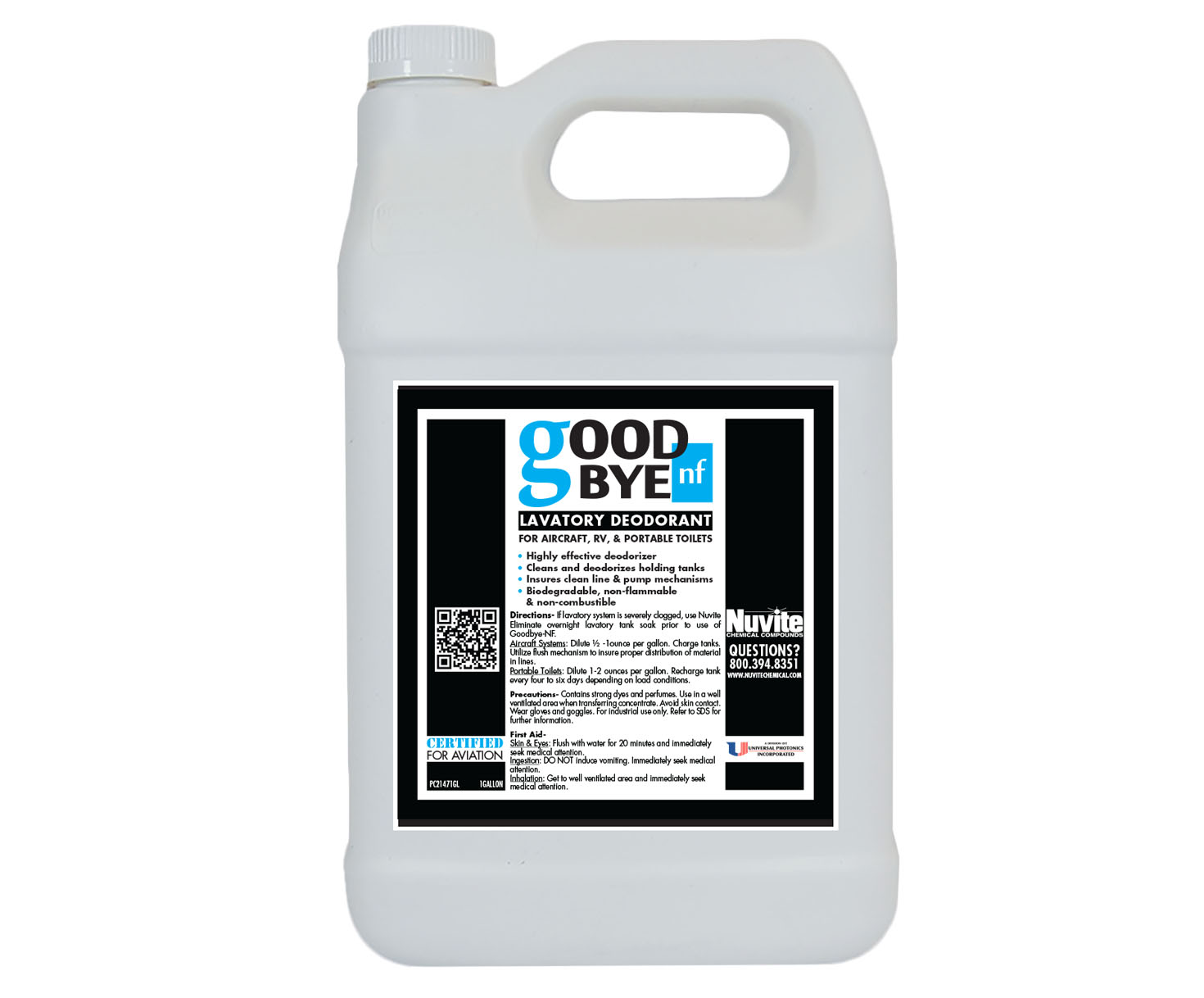 Nuvite® GoodBye NF Aircraft Lavatory Deodorant - Gallon Jug - 4/Pack