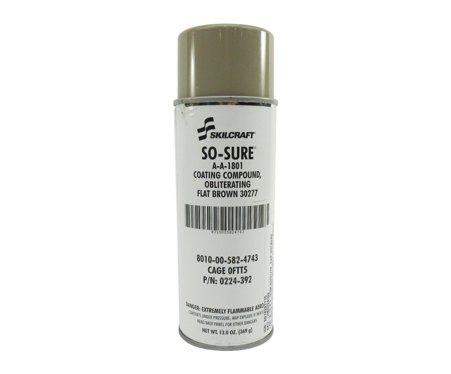 Skilcraft® 0224-392 SO SURE® FS#30277 Flat Brown A-A-1801 Obliterating Coating Compound - 10 oz Aerosol Can - 12/Pack