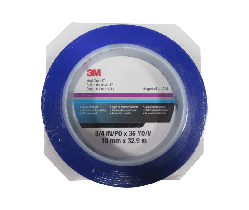 3M™ 051131-06409 Indigo 471+ Vinyl 5.3 Mil Tape - 3/4" x 36 Yard Roll - 48/Case