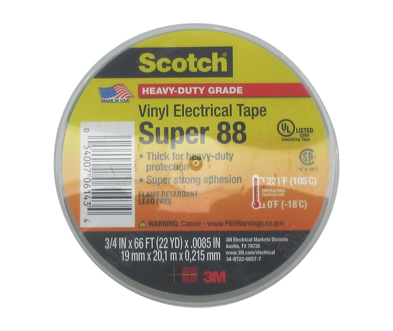 3M™ 054007-06143 Scotch® Super 88 Black 8.5 Mil Professional Grade Vinyl Electrical Tape - 3/4" x 66' Roll