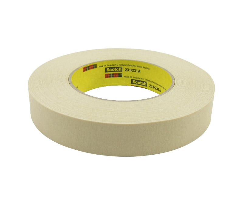 3M™ 021200-03777 Scotch® 231/231A Tan 7.6 Mil Paint Masking Tape - 24 mm x 55 m Roll