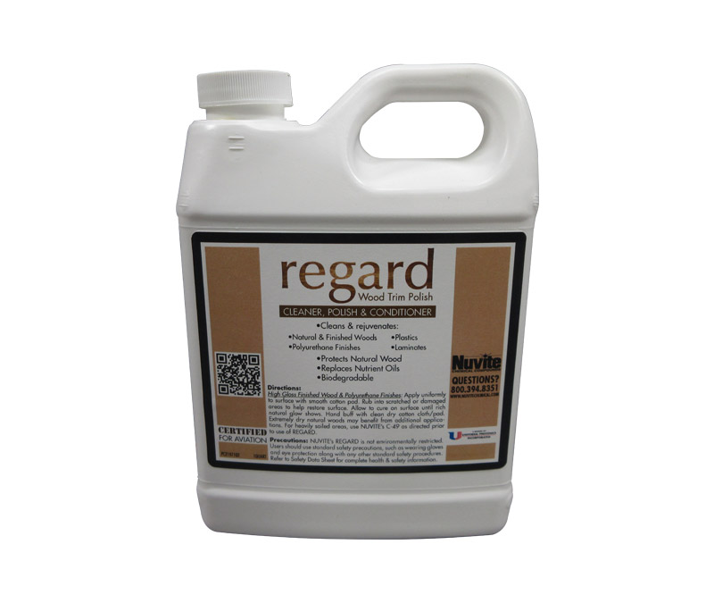 Nuvite® Regard Aircraft Interior Wood Trim Polish, Cleaner & Conditioner - Quart Bottle - 12/Pack
