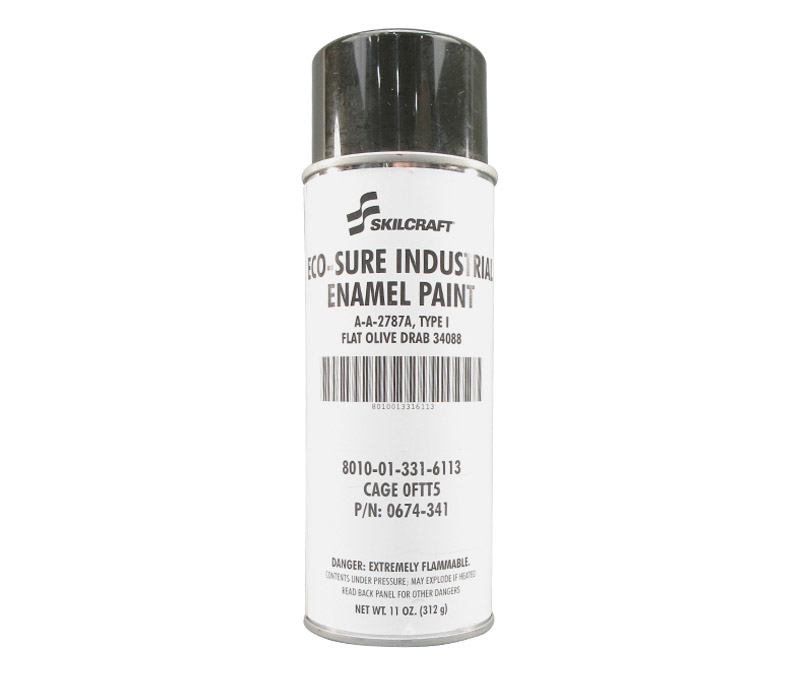 Skilcraft® 0674-341 ECO SURE® FS 34088 Flat Olive Drab A-A-2787A Type I Spec Industrial Enamel Paint - 11 oz Aerosol Can - 12/Pack